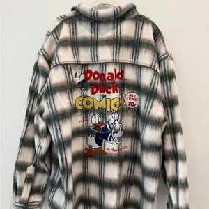 Donald Duck Comics Plaid Button Up Flannel Vintage Jacket Green and White NWT